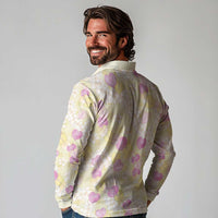 Anthurium Plumeria Lei Pastel Long Sleeve Polo Shirt Yellow Hawaiian Splendid Palaka