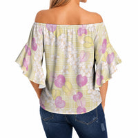 Anthurium Plumeria Lei Pastel Off Shoulder Wrap Waist Top Yellow Hawaiian Splendid Palaka LT01 - Polynesian Pride