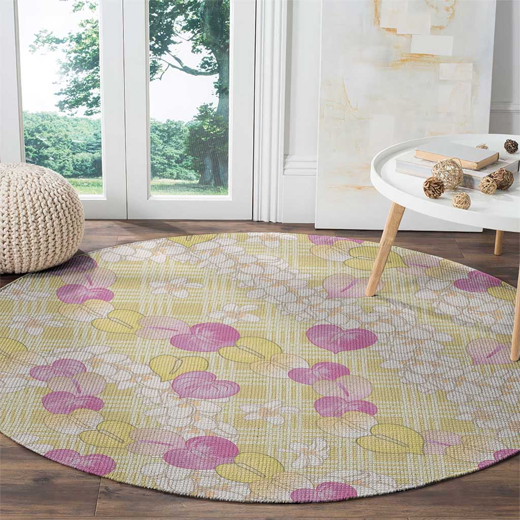 Anthurium Plumeria Lei Pastel Round Carpet Yellow Hawaiian Splendid Palaka