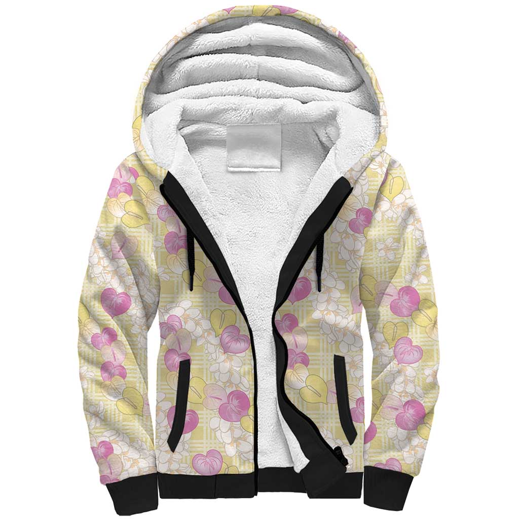Anthurium Plumeria Lei Pastel Sherpa Hoodie Yellow Hawaiian Splendid Palaka