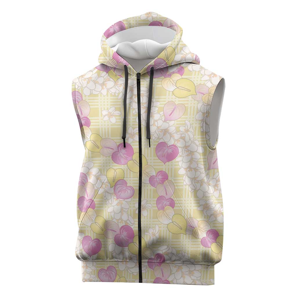 Anthurium Plumeria Lei Pastel Sleeveless Zip Hoodie Yellow Hawaiian Splendid Palaka