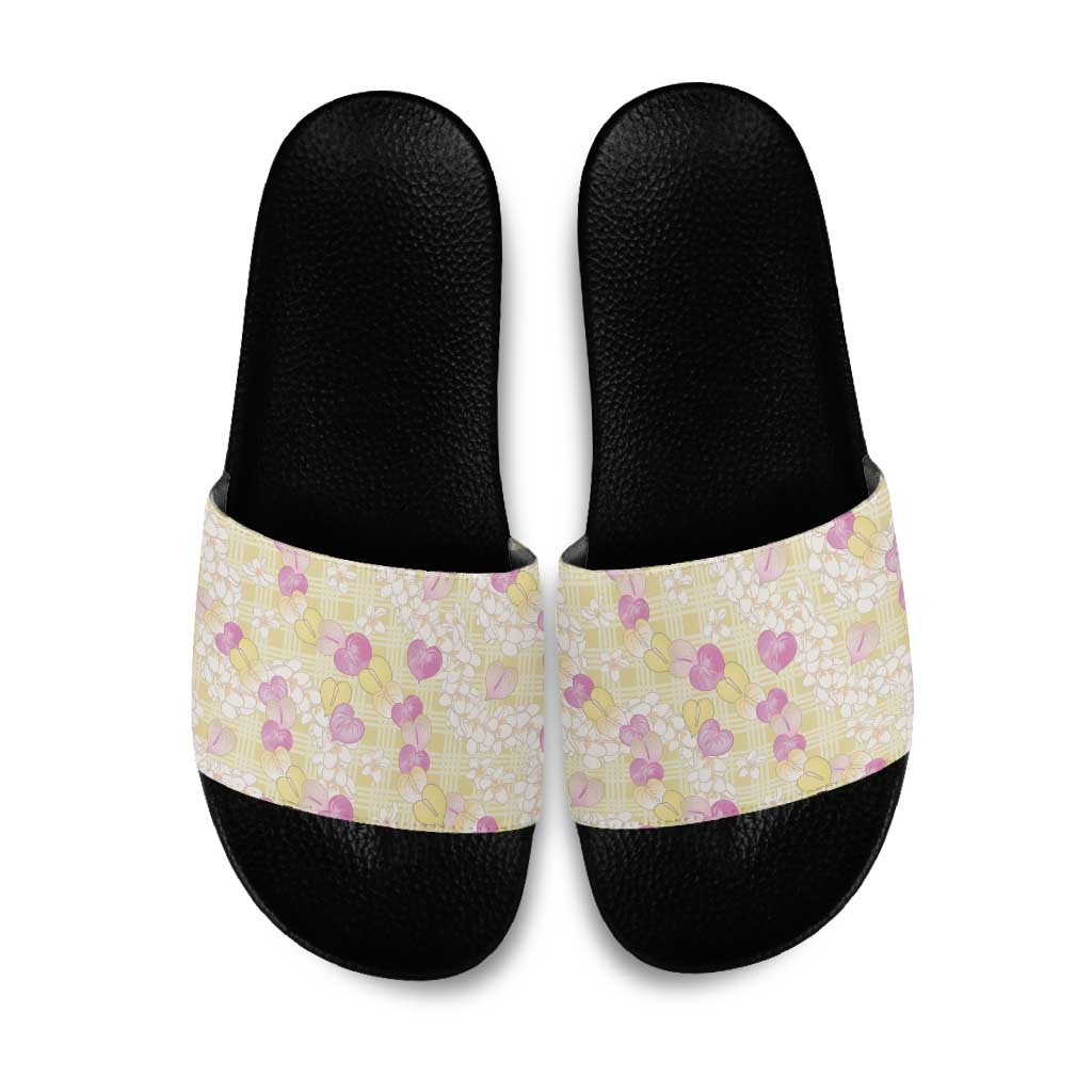 Anthurium Plumeria Lei Pastel Slide Sandals Yellow Hawaiian Splendid Palaka