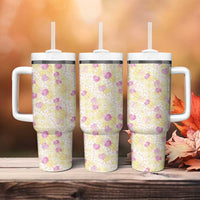 Anthurium Plumeria Lei Pastel Tumbler With Handle Yellow Hawaiian Splendid Palaka