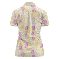 Anthurium Plumeria Lei Pastel Women Polo Shirt Yellow Hawaiian Splendid Palaka