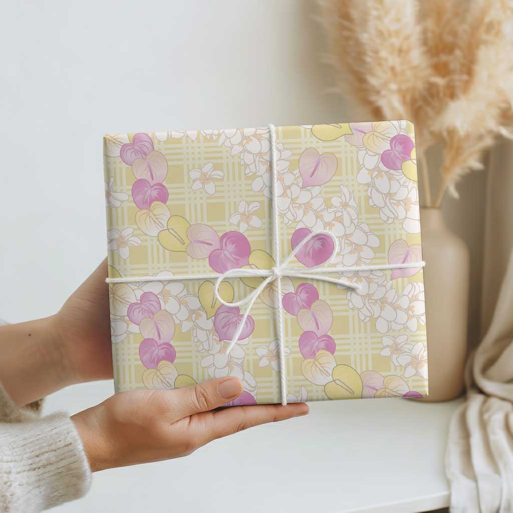 Anthurium Plumeria Lei Pastel Wrapping Paper Yellow Hawaiian Splendid Palaka