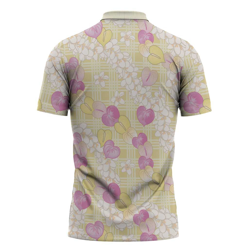 Anthurium Plumeria Lei Pastel Zipper Polo Shirt Yellow Hawaiian Splendid Palaka