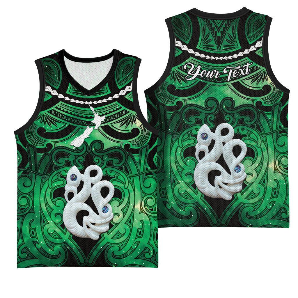 Personalised Maori Matariki Manaia Kakariki Basketball Jersey Maori Kowhaiwhai Pattern Galaxy