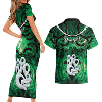 Personalised Maori Matariki Manaia Kakariki Couples Matching Short Sleeve Bodycon Dress and Hawaiian Shirt Maori Kowhaiwhai Pattern Galaxy LT01 - Polynesian Pride