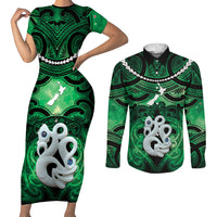 Personalised Maori Matariki Manaia Kakariki Couples Matching Short Sleeve Bodycon Dress and Long Sleeve Button Shirt Maori Kowhaiwhai Pattern Galaxy