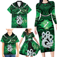 Personalised Maori Matariki Manaia Kakariki Family Matching Long Sleeve Bodycon Dress and Hawaiian Shirt Maori Kowhaiwhai Pattern Galaxy LT01 - Polynesian Pride