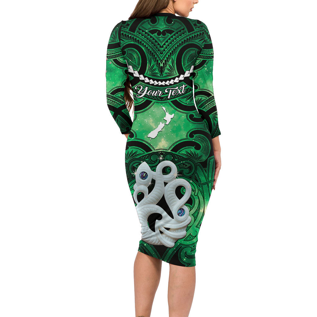 Personalised Maori Matariki Manaia Kakariki Family Matching Long Sleeve Bodycon Dress and Hawaiian Shirt Maori Kowhaiwhai Pattern Galaxy LT01 - Polynesian Pride