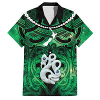 Personalised Maori Matariki Manaia Kakariki Family Matching Off The Shoulder Long Sleeve Dress and Hawaiian Shirt Maori Kowhaiwhai Pattern Galaxy LT01 Dad's Shirt - Short Sleeve Green - Polynesian Pride