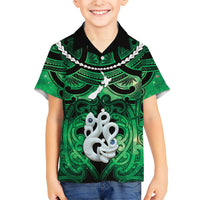 Personalised Maori Matariki Manaia Kakariki Family Matching Puletasi and Hawaiian Shirt Maori Kowhaiwhai Pattern Galaxy LT01 Son's Shirt Green - Polynesian Pride