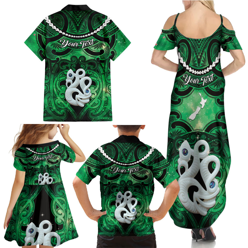 Personalised Maori Matariki Manaia Kakariki Family Matching Summer Maxi Dress and Hawaiian Shirt Maori Kowhaiwhai Pattern Galaxy LT01 - Polynesian Pride