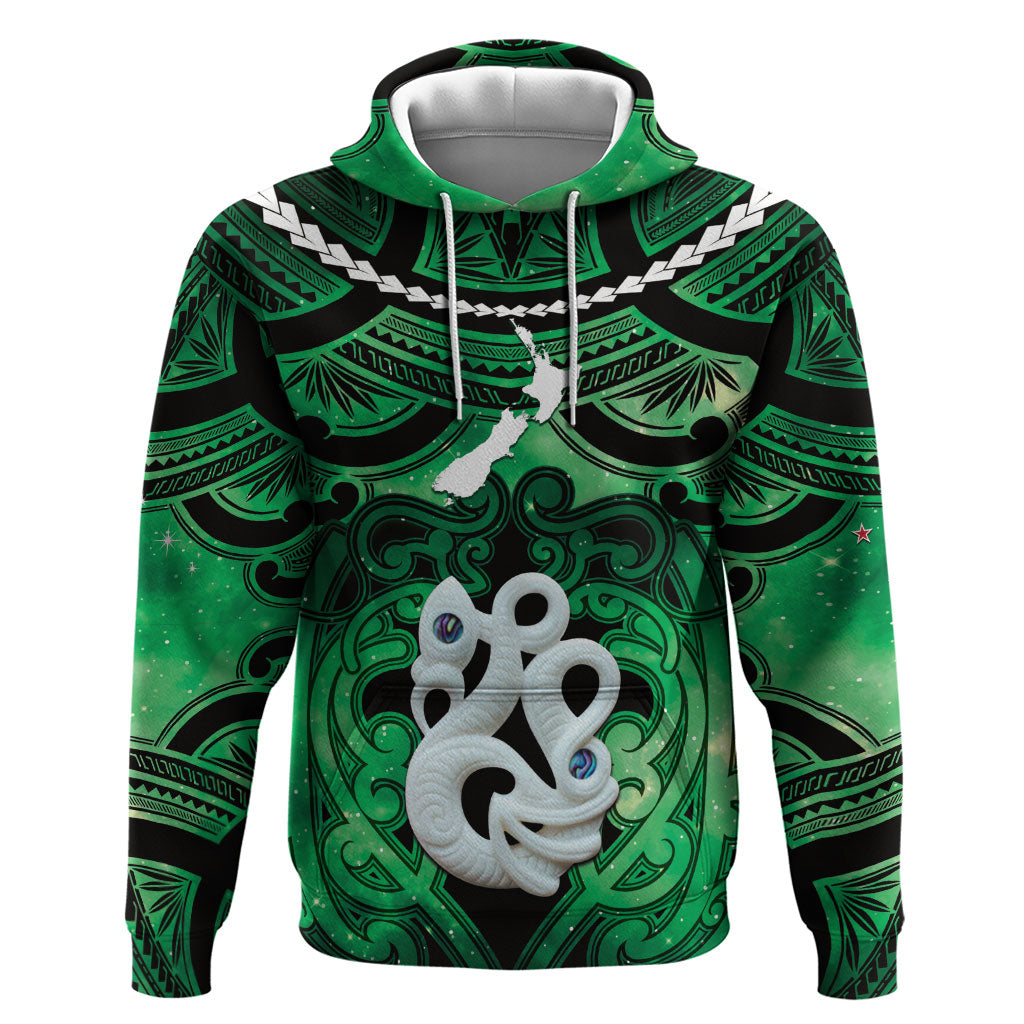 Personalised Maori Matariki Manaia Kakariki Hoodie Maori Kowhaiwhai Pattern Galaxy