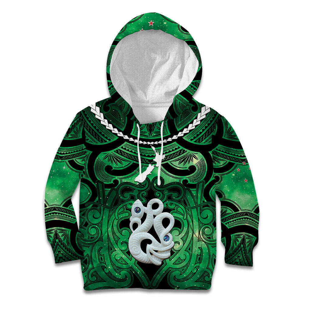 Personalised Maori Matariki Manaia Kakariki Kid Hoodie Maori Kowhaiwhai Pattern Galaxy