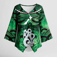 Personalised Maori Matariki Manaia Kakariki Kimono Sleeve Blouse Maori Kowhaiwhai Pattern Galaxy