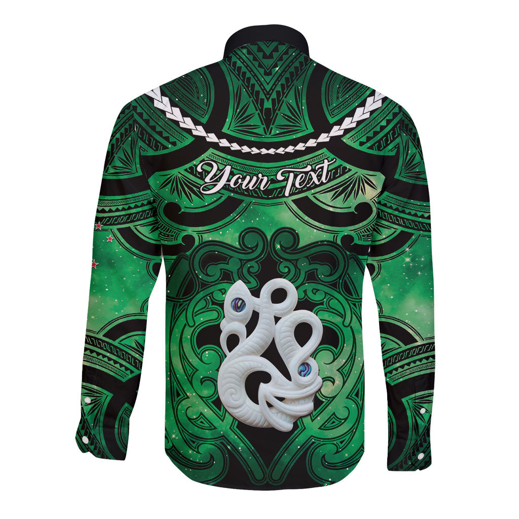 Personalised Maori Matariki Manaia Kakariki Long Sleeve Button Shirt Maori Kowhaiwhai Pattern Galaxy