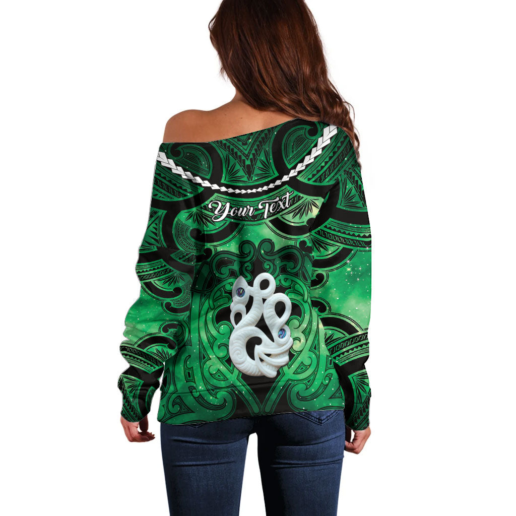 Personalised Maori Matariki Manaia Kakariki Off Shoulder Sweater Maori Kowhaiwhai Pattern Galaxy