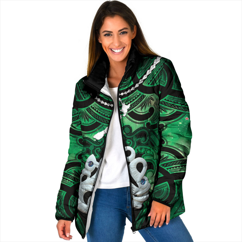 Personalised Maori Matariki Manaia Kakariki Padded Jacket Maori Kowhaiwhai Pattern Galaxy
