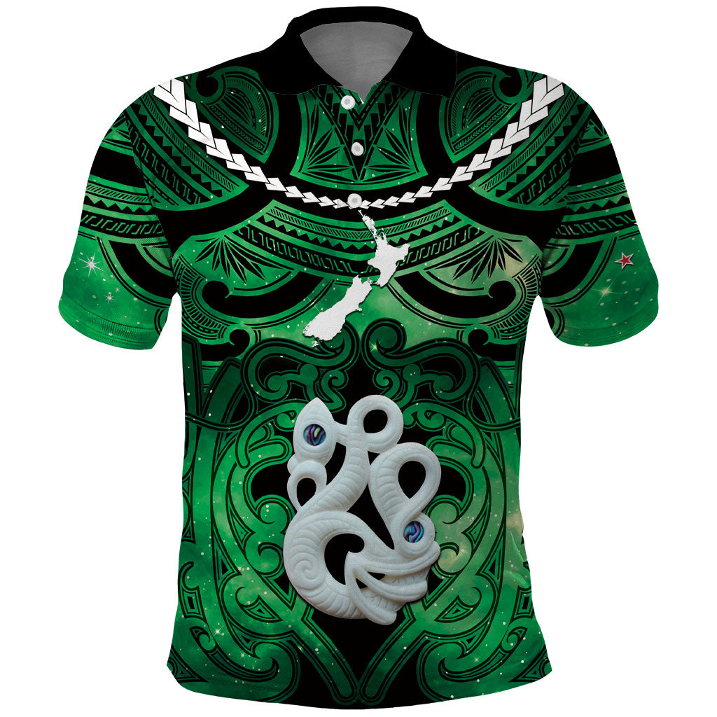 Personalised Maori Matariki Manaia Kakariki Polo Shirt Maori Kowhaiwhai Pattern Galaxy