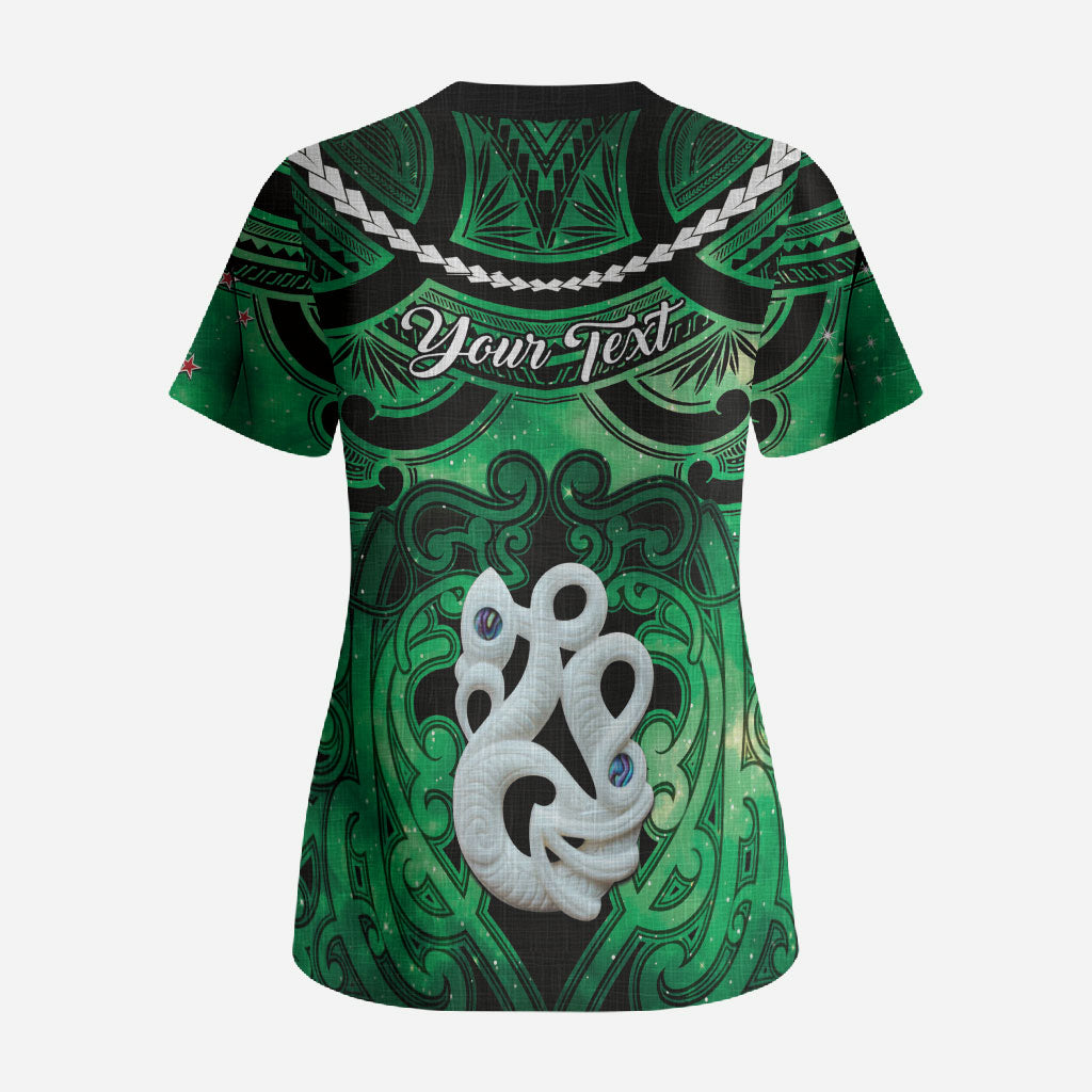 Personalised Maori Matariki Manaia Kakariki Scrub Top Maori Kowhaiwhai Pattern Galaxy