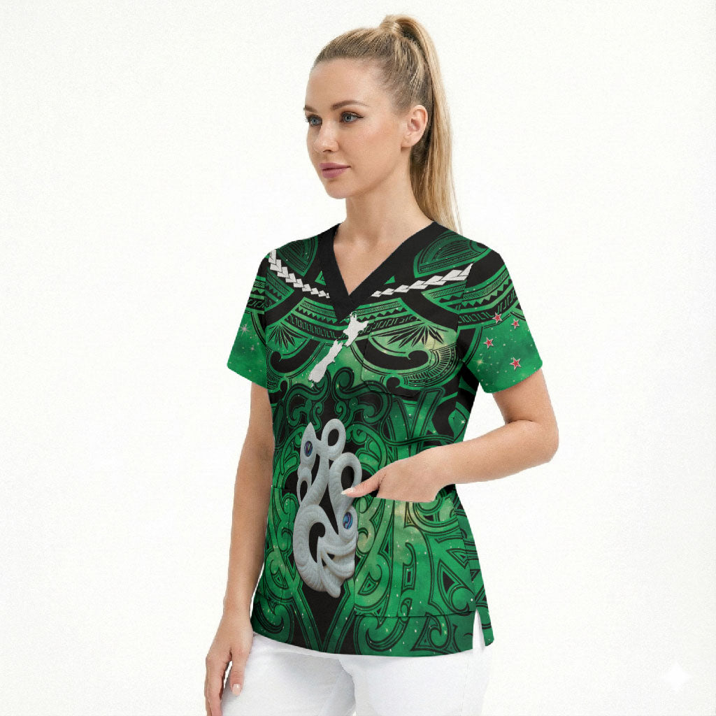 Personalised Maori Matariki Manaia Kakariki Scrub Top Maori Kowhaiwhai Pattern Galaxy