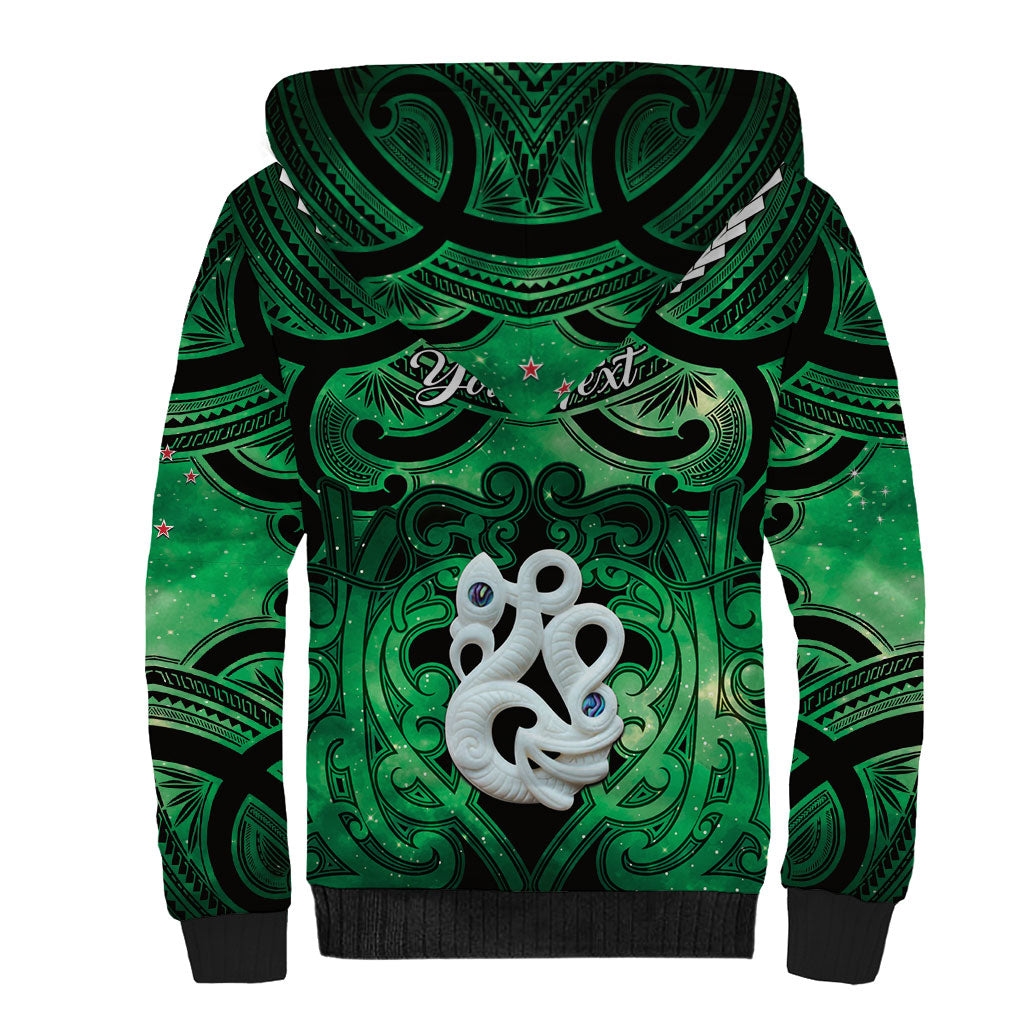 Personalised Maori Matariki Manaia Kakariki Sherpa Hoodie Maori Kowhaiwhai Pattern Galaxy