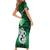 Personalised Maori Matariki Manaia Kakariki Short Sleeve Bodycon Dress Maori Kowhaiwhai Pattern Galaxy