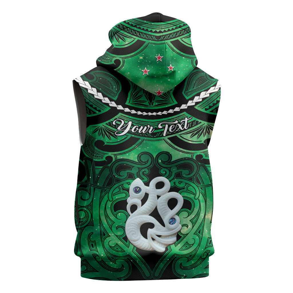 Personalised Maori Matariki Manaia Kakariki Sleeveless Zip Hoodie Maori Kowhaiwhai Pattern Galaxy