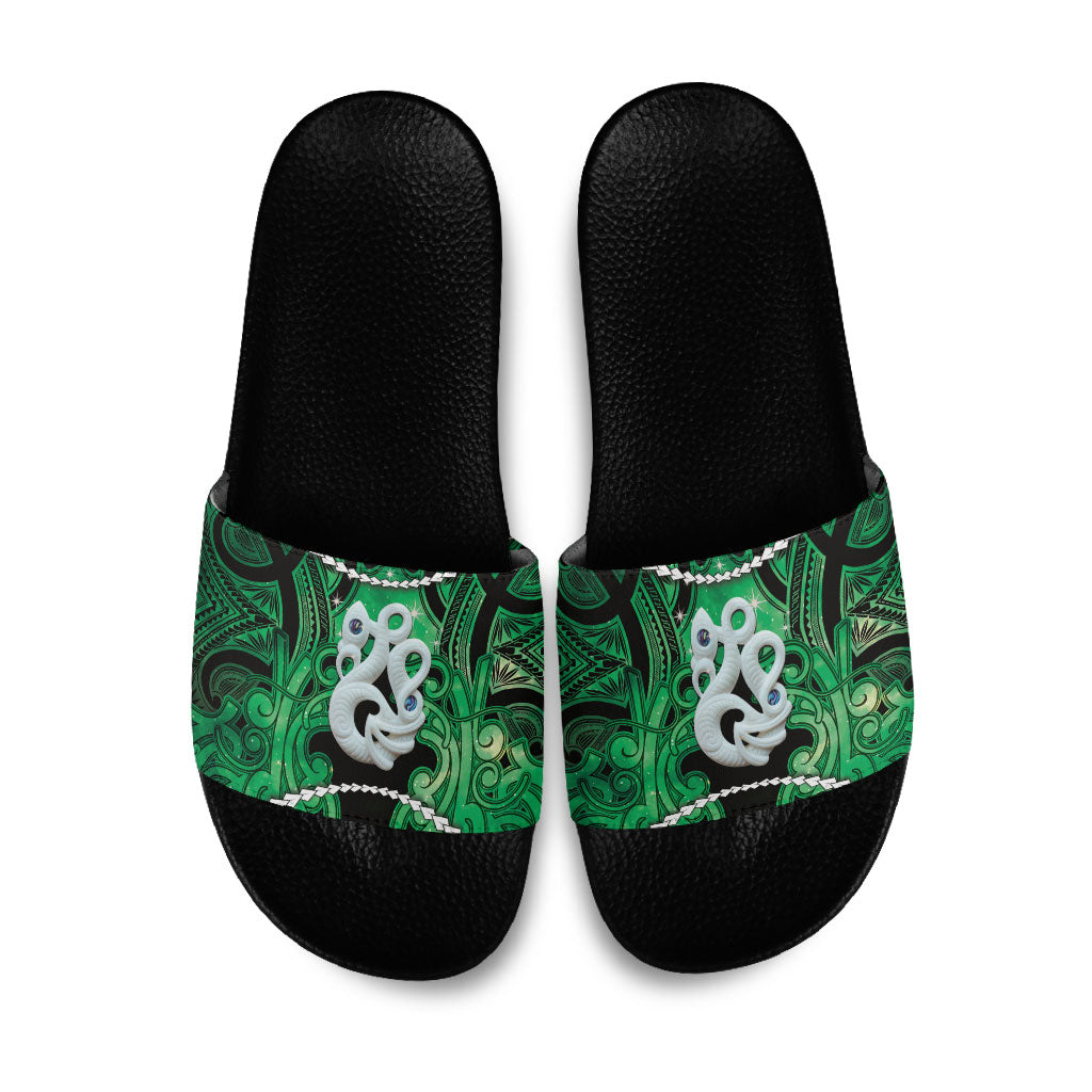 Maori Matariki Manaia Kakariki Slide Sandals Maori Kowhaiwhai Pattern Galaxy