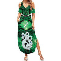 Personalised Maori Matariki Manaia Kakariki Summer Maxi Dress Maori Kowhaiwhai Pattern Galaxy