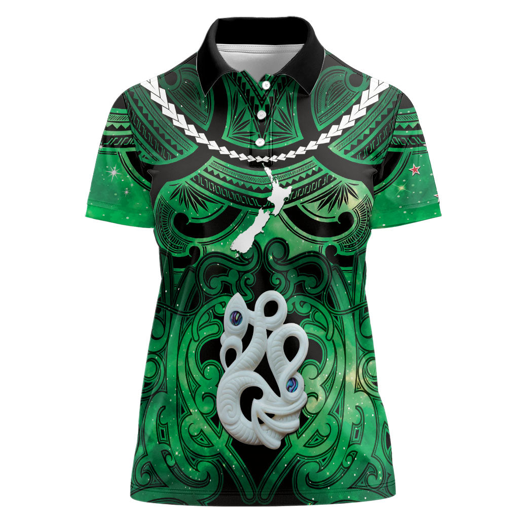 Personalised Maori Matariki Manaia Kakariki Women Polo Shirt Maori Kowhaiwhai Pattern Galaxy