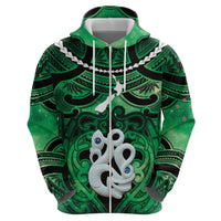 Personalised Maori Matariki Manaia Kakariki Zip Hoodie Maori Kowhaiwhai Pattern Galaxy