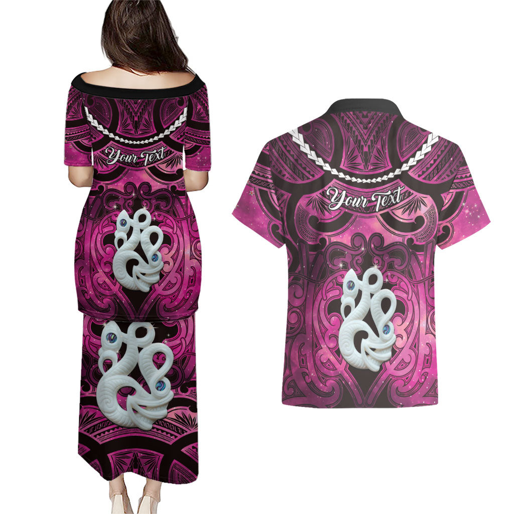 Personalised Maori Matariki Manaia Mawhero Couples Matching Puletasi and Hawaiian Shirt Maori Kowhaiwhai Pattern Galaxy