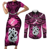 Personalised Maori Matariki Manaia Mawhero Couples Matching Short Sleeve Bodycon Dress and Long Sleeve Button Shirt Maori Kowhaiwhai Pattern Galaxy