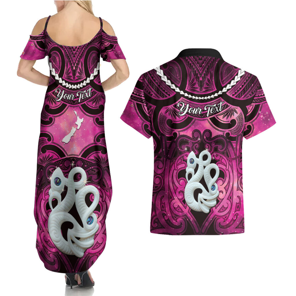 Personalised Maori Matariki Manaia Mawhero Couples Matching Summer Maxi Dress and Hawaiian Shirt Maori Kowhaiwhai Pattern Galaxy