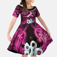 Personalised Maori Matariki Manaia Mawhero Family Matching Mermaid Dress and Hawaiian Shirt Maori Kowhaiwhai Pattern Galaxy LT01 Daughter's Dress Pink - Polynesian Pride