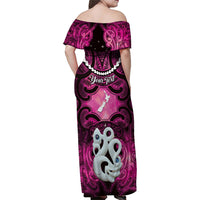 Personalised Maori Matariki Manaia Mawhero Family Matching Off Shoulder Maxi Dress and Hawaiian Shirt Maori Kowhaiwhai Pattern Galaxy LT01 - Polynesian Pride