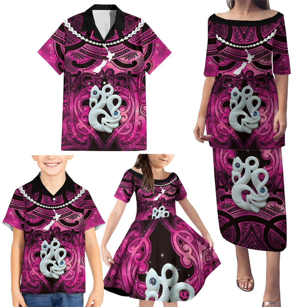 Personalised Maori Matariki Manaia Mawhero Family Matching Puletasi and Hawaiian Shirt Maori Kowhaiwhai Pattern Galaxy LT01 - Polynesian Pride