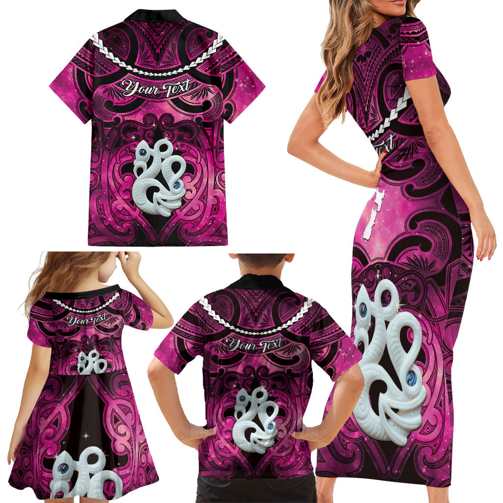 Personalised Maori Matariki Manaia Mawhero Family Matching Short Sleeve Bodycon Dress and Hawaiian Shirt Maori Kowhaiwhai Pattern Galaxy LT01 - Polynesian Pride