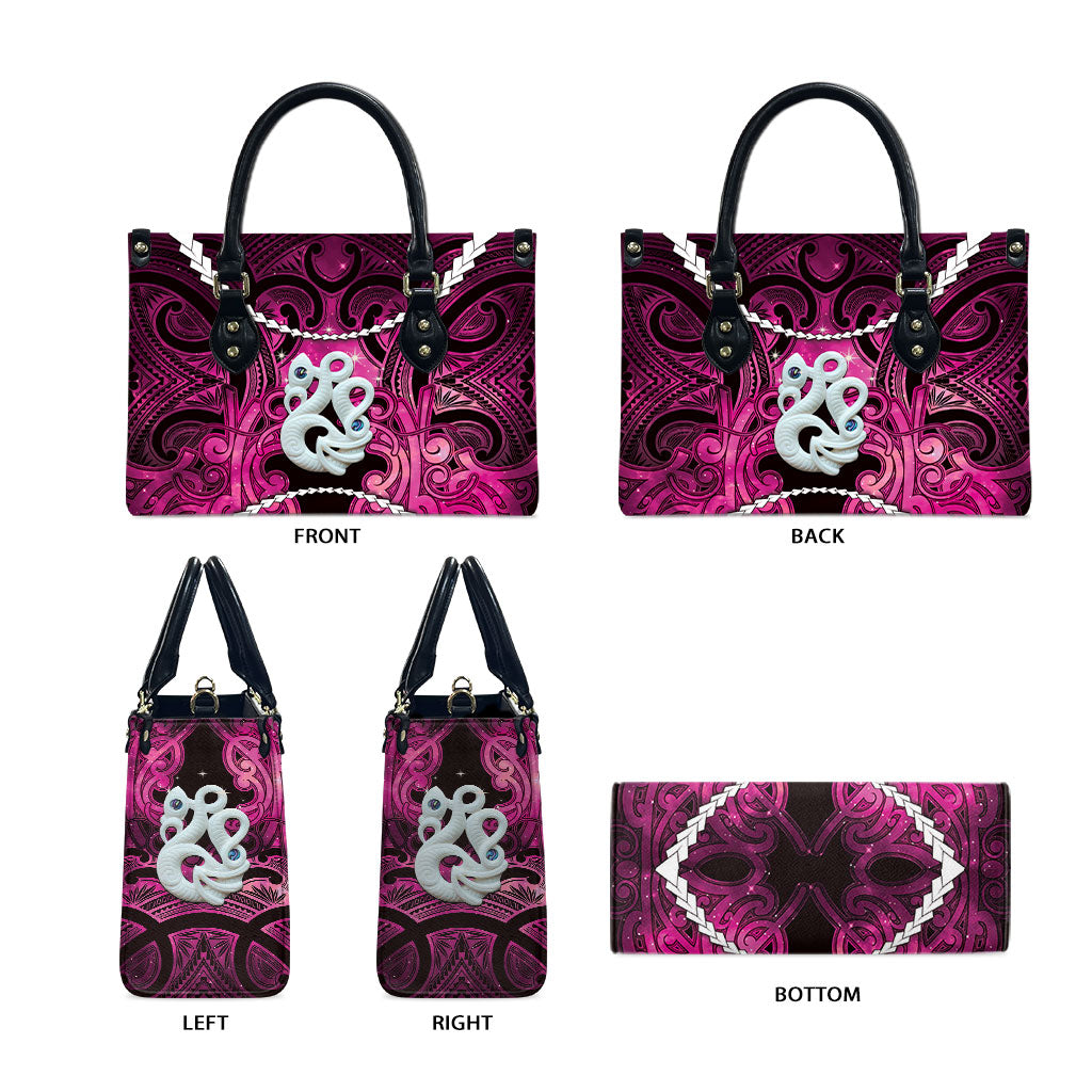 Maori Matariki Manaia Mawhero Leather Bag Maori Kowhaiwhai Pattern Galaxy