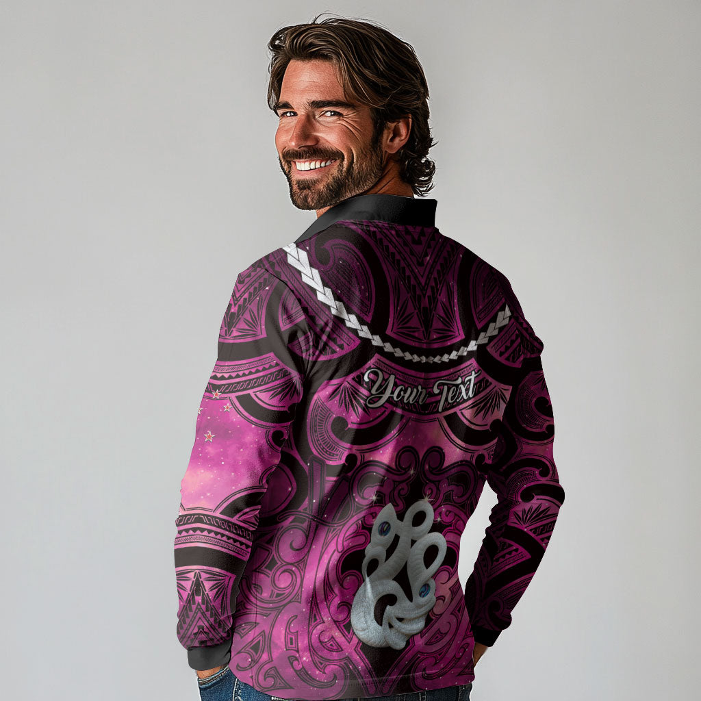 Personalised Maori Matariki Manaia Mawhero Long Sleeve Polo Shirt Maori Kowhaiwhai Pattern Galaxy