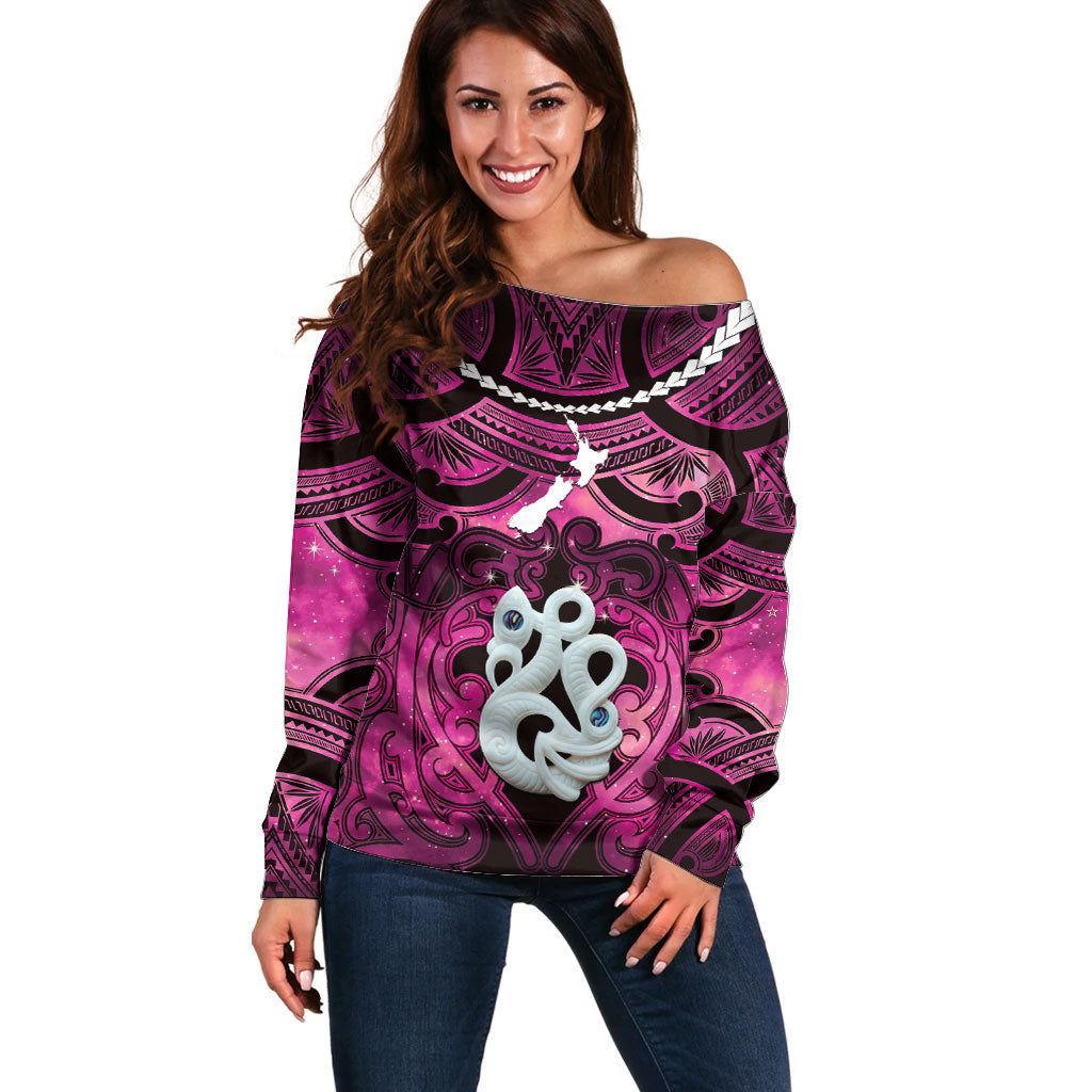 Personalised Maori Matariki Manaia Mawhero Off Shoulder Sweater Maori Kowhaiwhai Pattern Galaxy