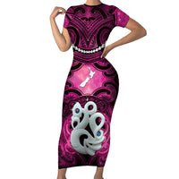 Personalised Maori Matariki Manaia Mawhero Short Sleeve Bodycon Dress Maori Kowhaiwhai Pattern Galaxy