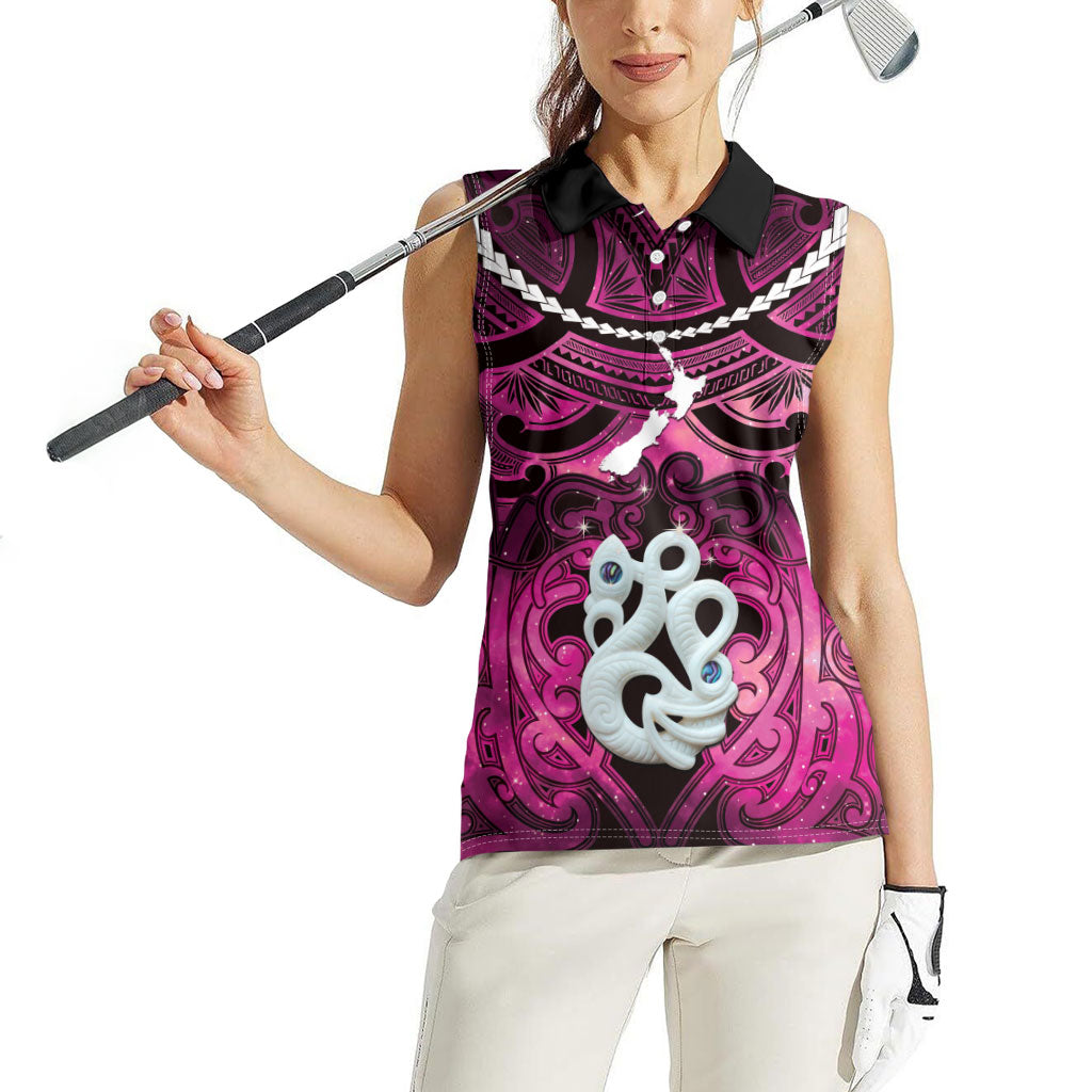 Personalised Maori Matariki Manaia Mawhero Women Sleeveless Polo Shirt Maori Kowhaiwhai Pattern Galaxy