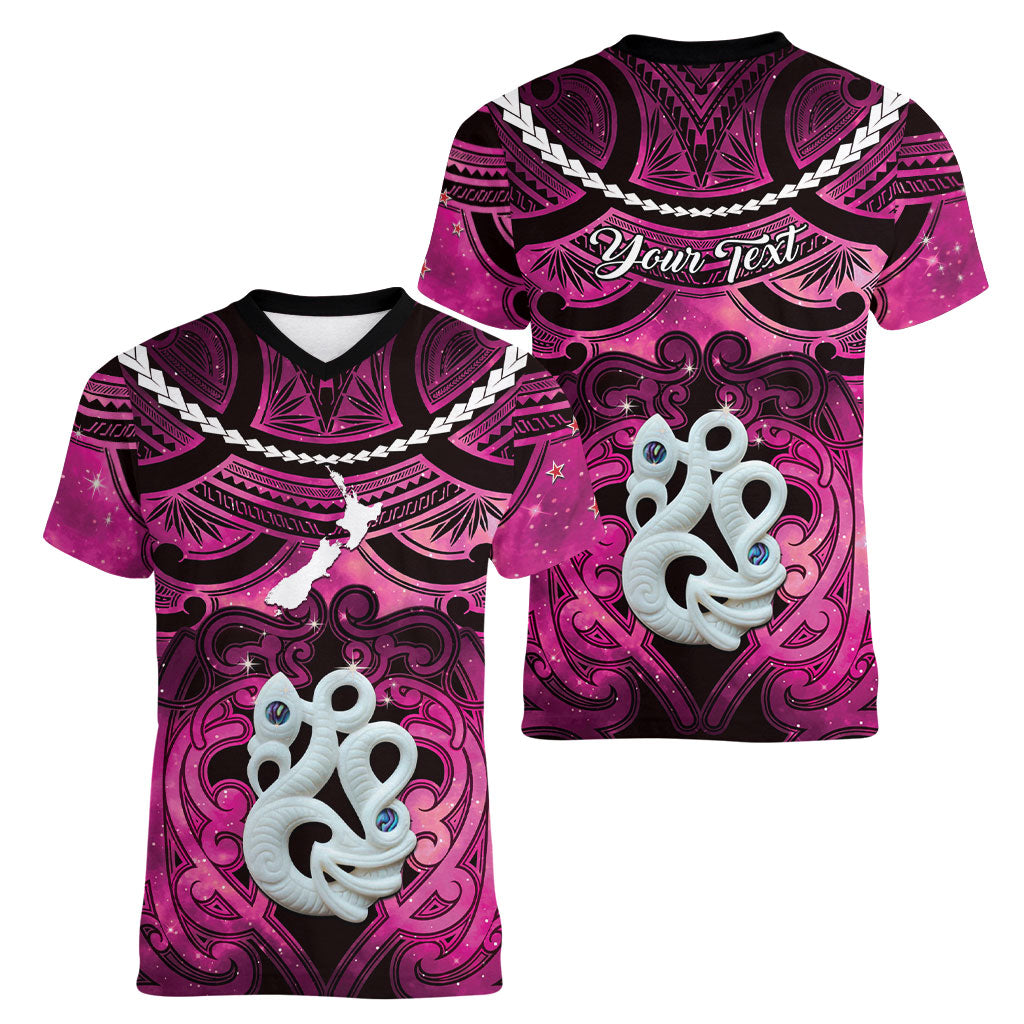 Personalised Maori Matariki Manaia Mawhero Women V-Neck T-Shirt Maori Kowhaiwhai Pattern Galaxy