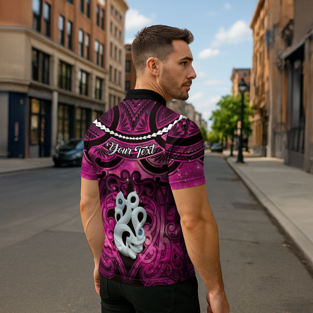 Personalised Maori Matariki Manaia Mawhero Zipper Polo Shirt Maori Kowhaiwhai Pattern Galaxy