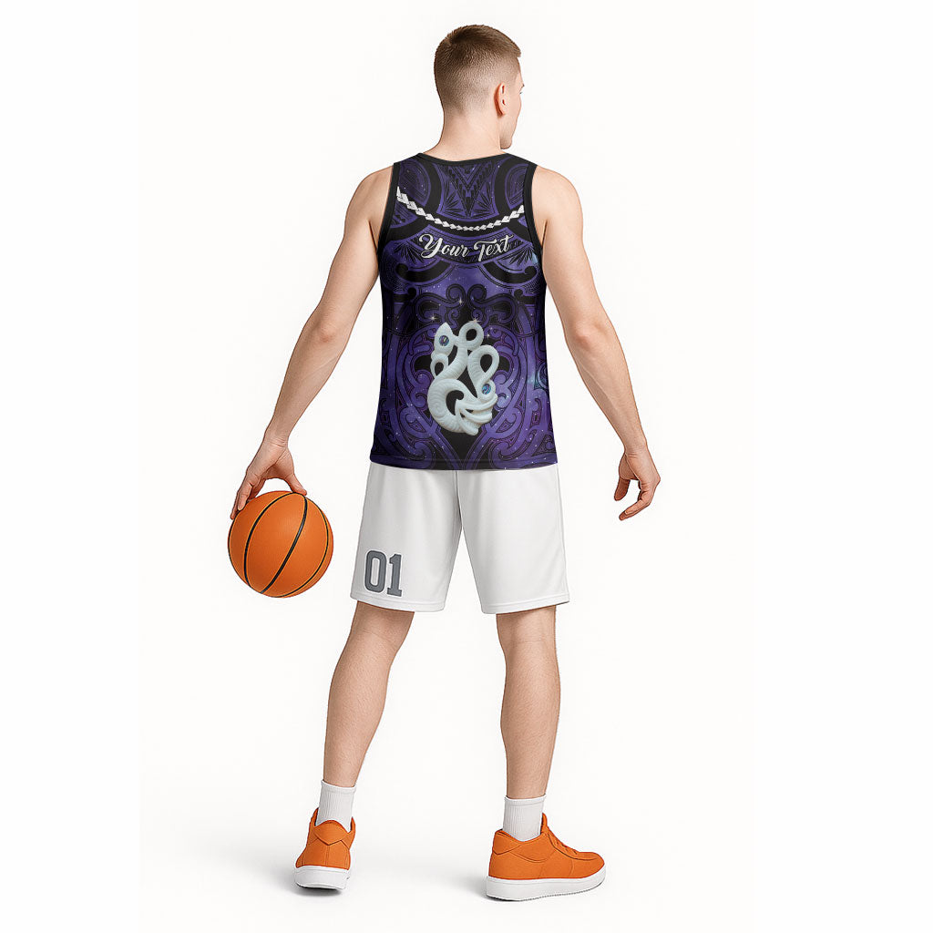 Personalised Maori Matariki Manaia Waiporoporo Basketball Jersey Maori Kowhaiwhai Pattern Galaxy