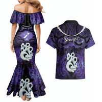 Personalised Maori Matariki Manaia Waiporoporo Couples Matching Mermaid Dress and Hawaiian Shirt Maori Kowhaiwhai Pattern Galaxy LT01 - Polynesian Pride